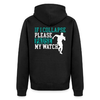 Wenn ich zusammenklappe, halte bitte meine Uhr Funny Runner an - Unisex Premium Bio Zip Hoodie - Schwarz - Hinten - Nico (187cm)