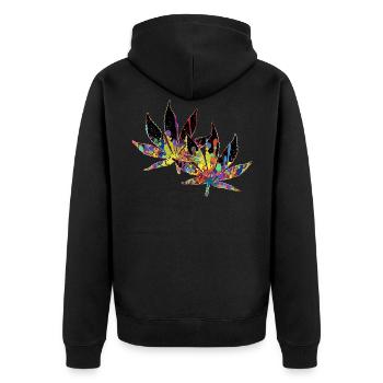 Crazy Colored Marijuana Leaves 1 - Unisex Premium Bio Zip Hoodie - Schwarz - Hinten - Nico (187cm)