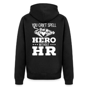 Sie können Helden ohne HR-Manager-Mitarbeiter nicht buchstabieren - Unisex Premium Bio Zip Hoodie - Schwarz - Hinten - Nico (187cm)