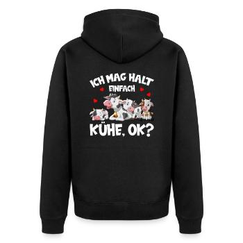 Ich mag halt einfach Kühe - Unisex Premium Bio Zip Hoodie - Schwarz - Hinten - Nico (187cm)