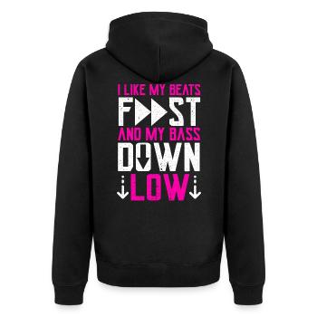 J’aime mes beats Fast Techno Music Raver - Veste à capuche bio Premium Unisexe - noir - Dos - Nico (187cm)