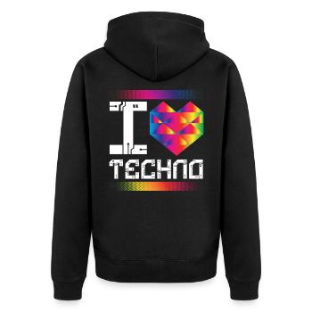 J’aime la musique techno Raver - Veste à capuche bio Premium Unisexe - noir - Dos - Nico (187cm)