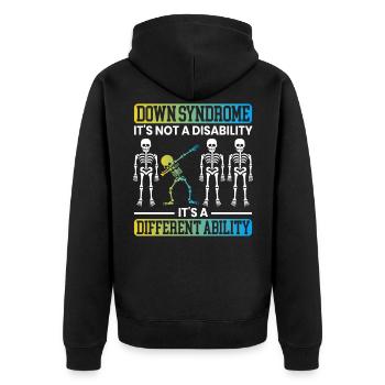Es ist keine Behinderung, es ist eine andere Fähigkeit - Unisex Premium Bio Zip Hoodie - Schwarz - Hinten - Nico (187cm)