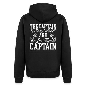 Der Kapitän hat immer Recht und ich bin der Kapitän - Unisex Premium Bio Zip Hoodie - Schwarz - Hinten - Nico (187cm)