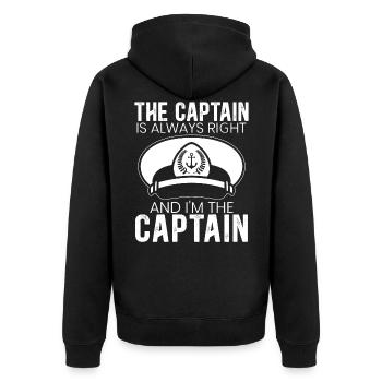 Der Kapitän hat immer Recht und ich bin der Kapitän - Unisex Premium Bio Zip Hoodie - Schwarz - Hinten - Nico (187cm)