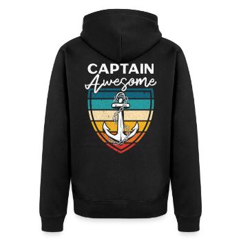 Kapitän Awesome Sailor Chief Mate Shipmaster - Unisex Premium Bio Zip Hoodie - Schwarz - Hinten - Nico (187cm)