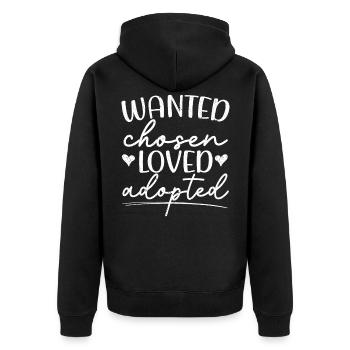 Wanted Chosen Loved Adopted Adoption Announcement - Unisex Premium Organic Zip Hoodie - black - Back - Nico (187cm)