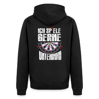 Funny Lustiges Dart Fan Dartscheibe Dartspieler - Unisex Premium Bio Zip Hoodie - Schwarz - Hinten - Nico (187cm)