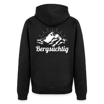 Bergsüchtig - Wandern - Berge - Unisex Premium Bio Zip Hoodie - Schwarz - Hinten - Nico (187cm)