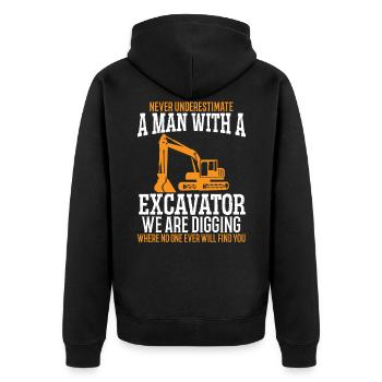 A Man With A Excavator Construction Vehicle Digger - Unisex Premium Organic Zip Hoodie - black - Back - Nico (187cm)