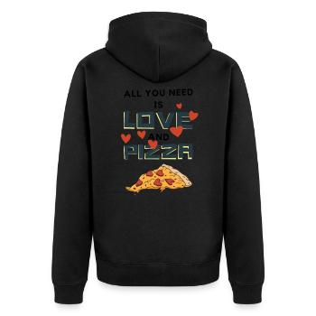 All You Need Is Love And Pizza Lustiger Spruch - Unisex Premium Bio Zip Hoodie - Schwarz - Hinten - Nico (187cm)