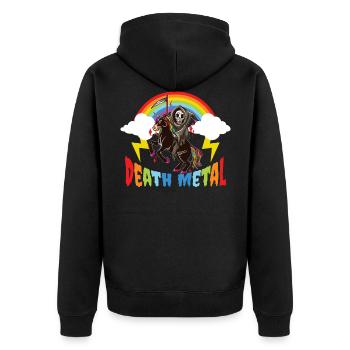 Death Metal Rainbow Heavy Metal Geschenk - Unisex Premium Bio Zip Hoodie - Schwarz - Hinten - Nico (187cm)