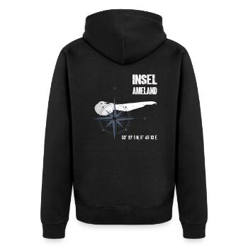 Ameland Nordsee Insel Koordinaten Karte Urlaub - Unisex Premium Bio Zip Hoodie - Schwarz - Hinten - Nico (187cm)