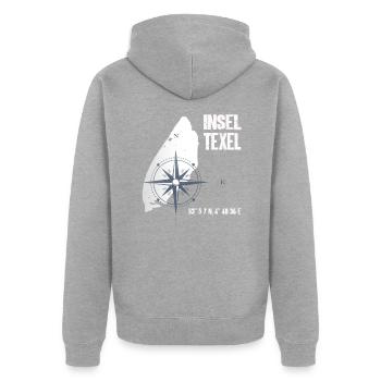 Texel Nordsee Insel Koordinaten Karte Urlaub - Unisex Premium Bio Zip Hoodie - Grau meliert - Hinten - Nico (187cm)