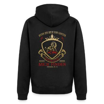 Jesus Christus - Jeremia 29,13 - Christlich - Unisex Premium Bio Zip Hoodie - Schwarz - Hinten - Nico (187cm)