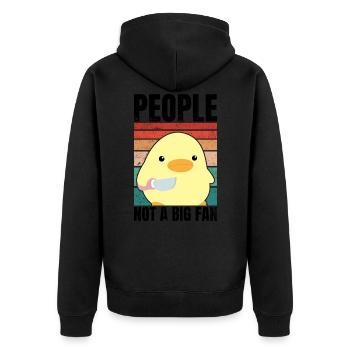 Duck With Knife - People Not A Big Fan - Unisex Premium Organic Zip Hoodie - black - Back - Nico (187cm)
