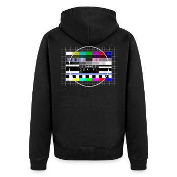 DDR Testbild Retro Ostalgie 80er Jahre - Unisex Premium Bio Zip Hoodie - Schwarz - Hinten - Nico (187cm)