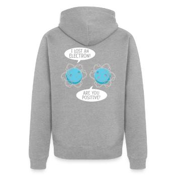 Ich habe ein Elektron verloren Bist du positive Wissenschaft - Unisex Premium Bio Zip Hoodie - Grau meliert - Hinten - Nico (187cm)