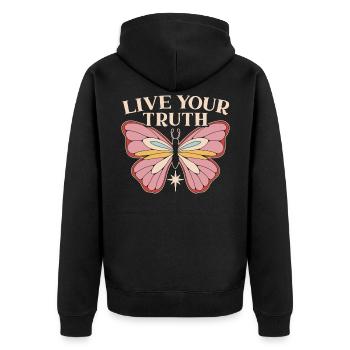 Live Your Truth Butterfly Lover Hippie Festival - Unisex Premium Organic Zip Hoodie - black - Back - Nico (187cm)