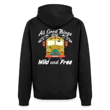 Hippie Busfahrer Friedensbewegung Hippie Festival - Unisex Premium Bio Zip Hoodie - Schwarz - Hinten - Nico (187cm)