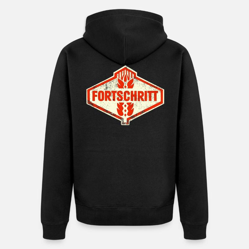 DDR FORTSCHRITT Retro Logo Ostalgie LPG - Unisex Premium Bio Zip Hoodie - Schwarz