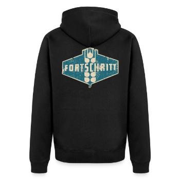 LPG - FORTSCHRITT DDR Retro IFA - Unisex Premium Bio Zip Hoodie - Schwarz - Hinten - Nico (187cm)