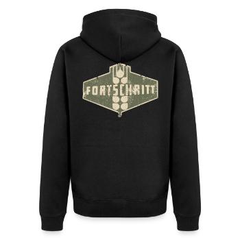 FORTSCHRITT Vintage Logo DDR - Unisex Premium Bio Zip Hoodie - Schwarz - Hinten - Nico (187cm)
