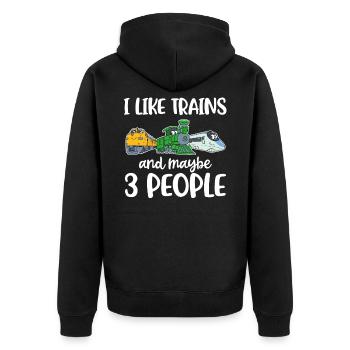 I Like Trains And Maybe 3 People Zug Geschenk - Unisex Premium Bio Zip Hoodie - Schwarz - Hinten - Nico (187cm)