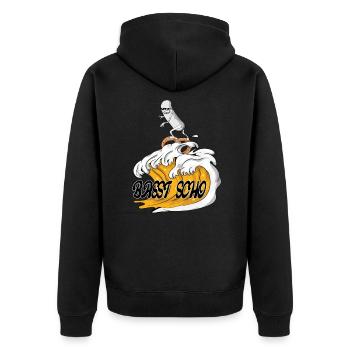 Hefeweizen Welle mit Surfende Weißwurst basst scho - Unisex Premium Organic Zip Hoodie - black - Back - Nico (187cm)