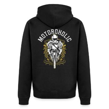 Motoroholic Motorcycle Motorbike Automobile - Unisex Premium Organic Zip Hoodie - black - Back - Nico (187cm)