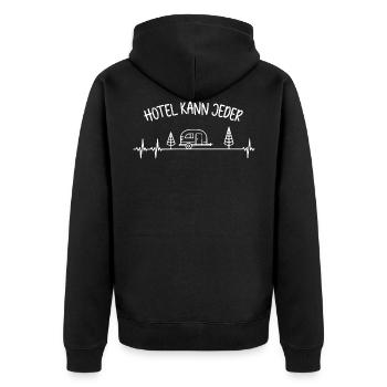 HOTEL KANN JEDER - Camping - Wohnwagen - Unisex Premium Bio Zip Hoodie - Schwarz - Hinten - Nico (187cm)