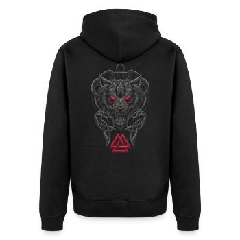 Fenrir Wolf - Viking Symbol - Valknut - Unisex Premium Bio Zip Hoodie - Schwarz - Hinten - Nico (187cm)