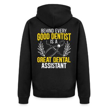 Derrière chaque bon dentiste se trouve un assistant dentaire - Veste à capuche bio Premium Unisexe - noir - Dos - Nico (187cm)