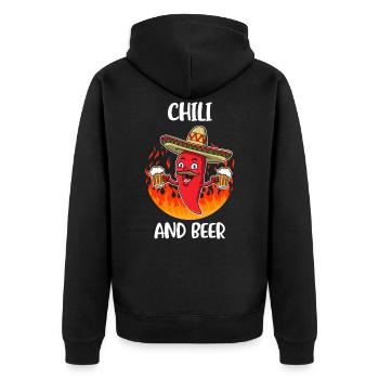Chili And Beer Scharfes Essen Geschenk - Unisex Premium Bio Zip Hoodie - Schwarz - Hinten - Nico (187cm)