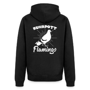 Ruhrpott Flamingo Tauben - Unisex Premium Bio Zip Hoodie - Schwarz - Hinten - Nico (187cm)