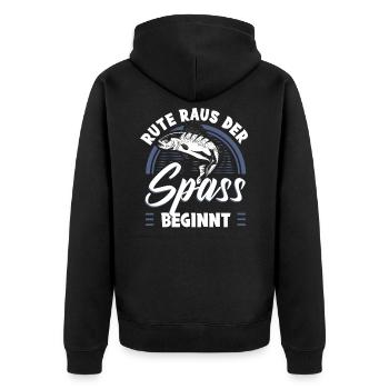 Rute Raus Der Spaß Beginnt Angler - Unisex Premium Bio Zip Hoodie - Schwarz - Hinten - Nico (187cm)