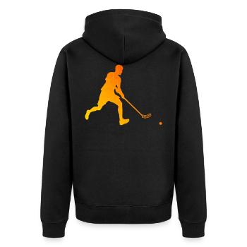 Unihockey Unihockeyspielen Herren Innebandy - Unisex Premium Bio Zip Hoodie - Schwarz - Hinten - Nico (187cm)