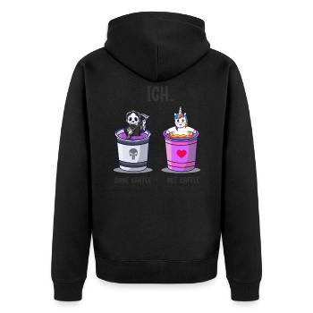 Ich ohne Kaffee Ich mit Kaffee Kaffetrinker Spruch - Unisex Premium Bio Zip Hoodie - Schwarz - Hinten - Nico (187cm)