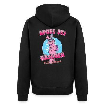 Apres Ski Häschen - Unisex Premium Bio Zip Hoodie - Schwarz - Hinten - Nico (187cm)