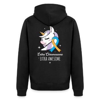 Extra Chromosome Down Syndrome Awareness Geschenk - Unisex Premium Bio Zip Hoodie - Schwarz - Hinten - Nico (187cm)