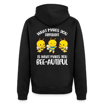 Different Down Syndrome Awareness Geschenk - Unisex Premium Bio Zip Hoodie - Schwarz - Hinten - Nico (187cm)