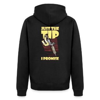 Juste le conseil que je promets tatoueur - Veste à capuche bio Premium Unisexe - noir - Dos - Nico (187cm)