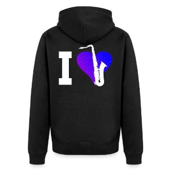 Saxofon Saxophonistin Damen Herren Saxophon - Unisex Premium Bio Zip Hoodie - Schwarz - Hinten - Nico (187cm)