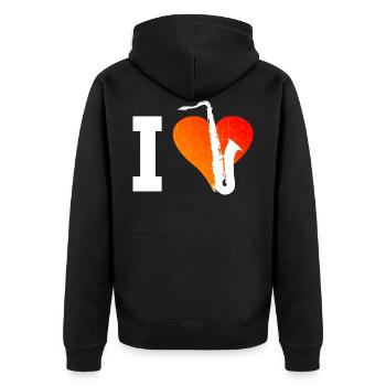 Damen Saxophonist Herren Saxofon Saxophon Saxophon - Unisex Premium Bio Zip Hoodie - Schwarz - Hinten - Nico (187cm)