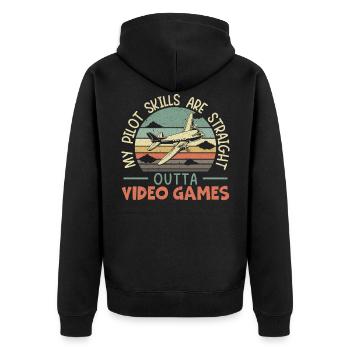 Meine Pilotenfähigkeiten sind Straight Outta Videospiele - Unisex Premium Bio Zip Hoodie - Schwarz - Hinten - Nico (187cm)