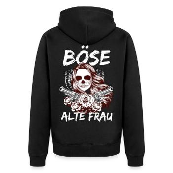 Böse Alte Frau Revolver Totenkopf Tattoo - Unisex Premium Bio Zip Hoodie - Schwarz - Hinten - Nico (187cm)