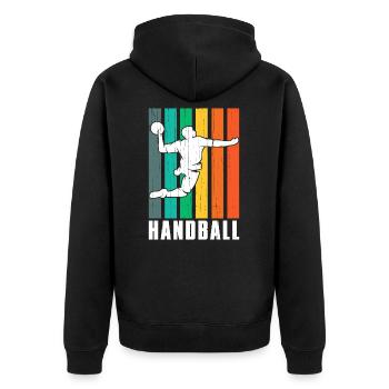 Handball Handballer Retro - Unisex Premium Bio Zip Hoodie - Schwarz - Hinten - Nico (187cm)