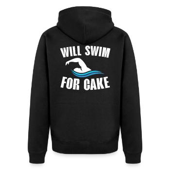 Will Swim For Cake Swimming Coach Swimmer - Unisex Premium Organic Zip Hoodie - black - Back - Nico (187cm)