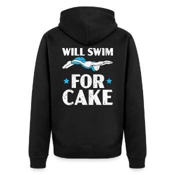 Will Swim For Cake Swimming Coach Swimmer - Unisex Premium Organic Zip Hoodie - black - Back - Nico (187cm)