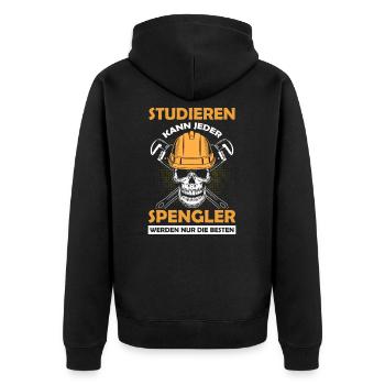 Klempner Spengler Werden Nur Die Besten - Unisex Premium Bio Zip Hoodie - Schwarz - Hinten - Nico (187cm)